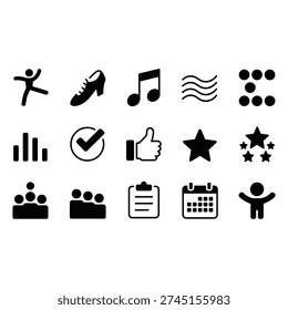 Lifestyle icons vector illustration with exercise, fashion, music, water, chart, calendar, team, approval and celebration symbols