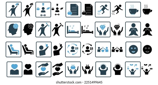 Conjunto de iconos de ilustración de estilo de vida. Estilo de icono sólido. Diseño de vector simple editable