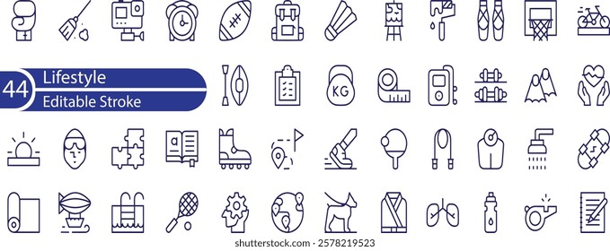 Lifestyle Line Editable Icons set. Vector illustration in modern thin line style of human life related icons , nutrition, entertainment, personal development, daily routine, and more.