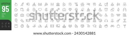 Lifestyle Line Editable Icons set. Vector illustration in modern thin line style of human life related icons: nutrition, entertainment, personal development, daily routine, and more. 