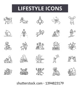 Lifestyle line icon signs.  Linear vector outline illustration set concept.