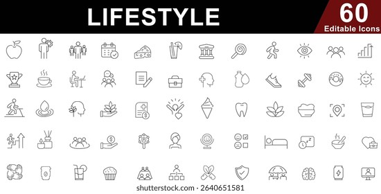 Lifestyle Line Icons Set - Health, Wellness, Habits and Daily Life Symbols