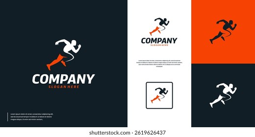 lifestyle logo with running human symbol, negative space style, minimalist, design vector illustration.