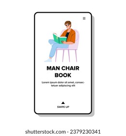lifestyle man chair book vector. caucasian read, person home, indoors literature lifestyle man chair book web flat cartoon illustration