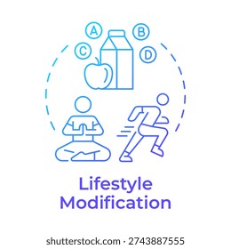 Lifestyle modification blue gradient concept icon. Healthy fitness, nutrition care. Healthcare activities. Round shape line illustration. Abstract idea. Graphic design. Easy to use in presentation