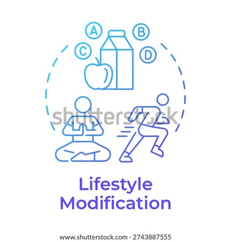 Lifestyle modification blue gradient concept icon. Healthy fitness, nutrition care. Healthcare activities. Round shape line illustration. Abstract idea. Graphic design. Easy to use in presentation
