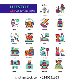 Lifestyle Outline icons. Lifestyle and hobby Concept Thin line icons.