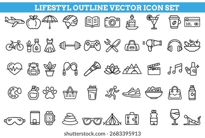 Conjunto de iconos de Vector de contorno de estilo de vida.