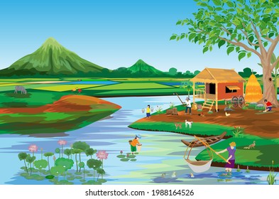 lifestyle of people at countryside vector design