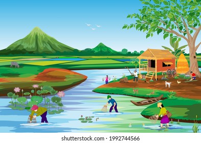 lifestyle of people at countryside vector design