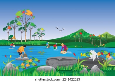 lifestyle of people at countryside vector design