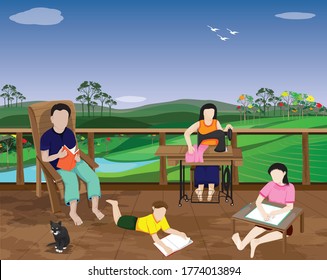 lifestyle of people at countryside,happiness family, vector design