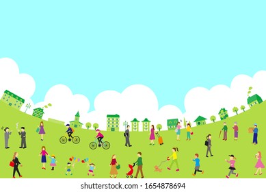 lifestyle people and green city landscape