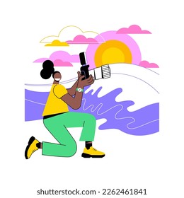 Lifestyle photographer isolated cartoon vector illustrations. Blogger takes pictures with camera about her summer vacation, lifestyle blog, professional holidays photoshoot vector cartoon.