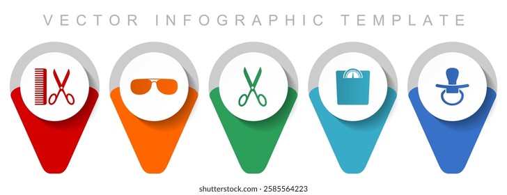 Lifestyle pointer collection, miscellaneous icons such as barber, sun glasses, scissors, weight and nipple, flat design vector infographic template in eps 10