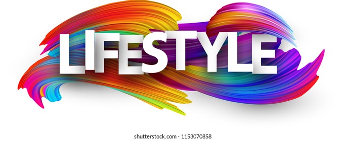 Lifestyle poster with spectrum brush strokes on white background. Colorful gradient brush design. Vector paper illustration.
