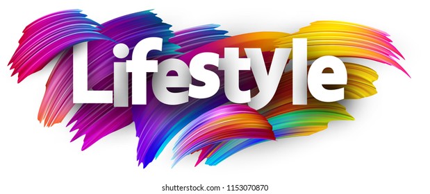 Lifestyle poster with spectrum brush strokes on white background. Colorful gradient brush design. Vector paper illustration.

