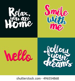 Lifestyle Quotes typography set. Calligraphy style lettering motivation. Vector graphic design. Sketch inspiration for printing at T-shirts, bags, cups