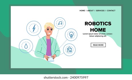 robótica de estilo de vida vector de hogar. dispositivo de sofá, futuro de sofá, persona estilo de vida futurista robótica casa web plana ilustración de dibujos animados