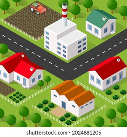 Lifestyle scene urban Isometric 3D illustration of a city block with houses, streets, people, cars. Illustration for the design and games industry.