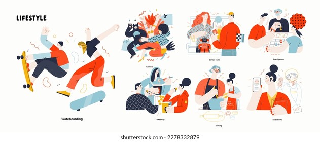 Serie Lifestyle - modernas ilustraciones planas vectoriales de personas viviendo sus vidas y participando en un hobby. Las actividades de la sociedad de las personas, los métodos y el concepto de hobbies