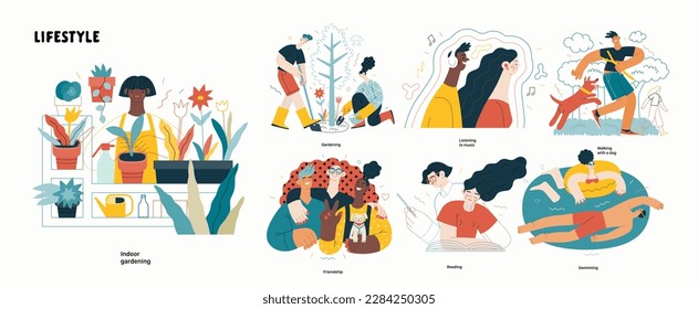 Serie Lifestyle - modernas ilustraciones planas vectoriales de personas viviendo sus vidas y participando en un hobby. Las actividades de la sociedad de las personas, los métodos y el concepto de hobbies