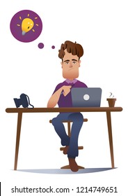 Lifestyle situation real life Stylized businessman Business process working with laptop computer home office workplace freelance Jobs and professions concept Vector illustration cartoon character.