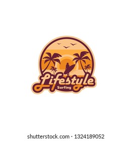 Lifestyle sticker. Surfing Girl. Print for you t-shirt, .Travel print.vector illustration