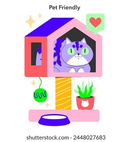 Lifestyle trends concept. A cozy cat house representing the growing trend of pet-friendly spaces and animal care.