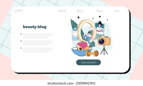 Lifestyle video blogger web banner or landing page. Viral content in the internet. Social media multimedia creator or influencer. Online communication and entertainment. Flat vector illustration