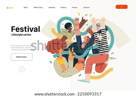 Lifestyle web template - Festival - modern flat vector illustration of a man and a woman taking part in the rock musical festival. People activities concept