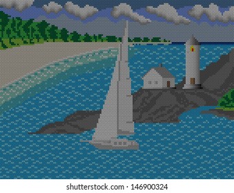Lifestyle, yacht, fresh breeze, sea waves, surf, sand beach