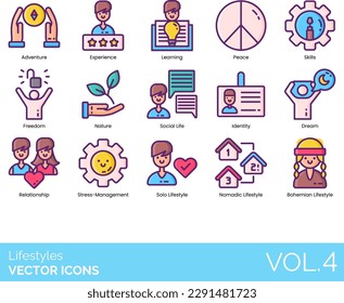 Lifestyles Icons including Active Lifestyle, Activity, Adrenaline, Adventure, Alternative Lifestyle, Apple, Balance, Behavior, Carbon Footprint, Choose Choice, Creative Lifestyle, Criminal Lifestyle