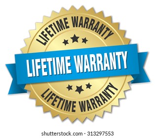 Lifetime Warranty 3d Gold Badge With Blue Ribbon