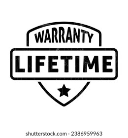 Lifetime Warranty Badge, Lifetime Warranty Label, Life time Warranty Rubber Stamp, Customer Satisfaction Guaranteed, 100 Years Lifespan, Shield And Check Mark Vector Illustration Grunge Texture