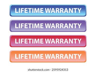 Lifetime warranty buttons collection, vector illustration character.