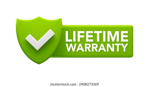 Lifetime Warranty Guarantee Badge - Green Shield with Checkmark for Product Assurance