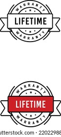 lifetime warranty icon or stamp in red and monochromatic colours
