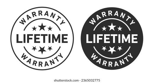 Lifetime warranty Icons set in black filled and outlined.