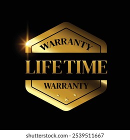 lifetime warranty logo with golden shield and golden ribbon.Vector illustration.