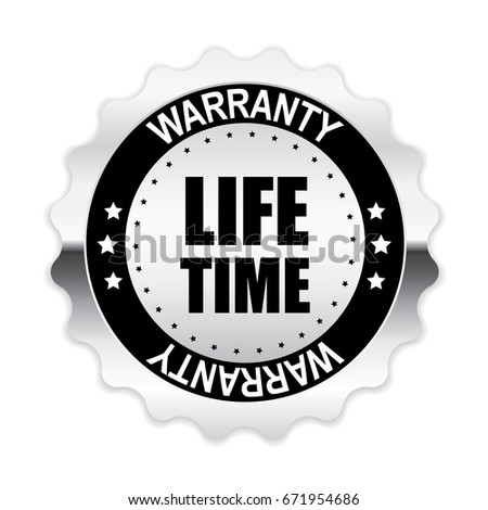 Lifetime warranty silver label, vector illustration