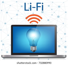 LI-FI Technology And Networking Concept. Li-Fi Or Light Fidelity Technology Uses Light Bulbs To Transmit Data.Visible Light Communication Systems.