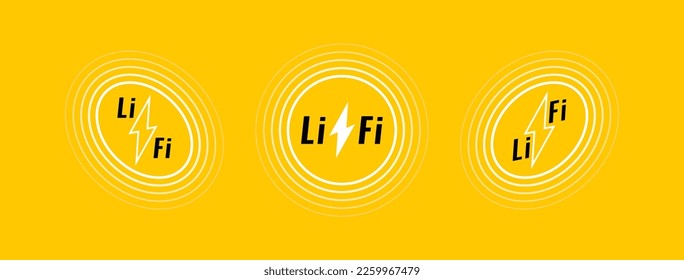 Li-fi wireless logo set with waves. Light Fidelity. Visible light communication. Fast wireless communication technology by special LED lamps. Internet and networking. Vector illustration.