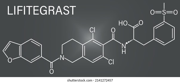 Lifitegrast Drug Molecule. Used In The Treatment Of Keratoconjunctivitis Sicca. Skeletal Formula.