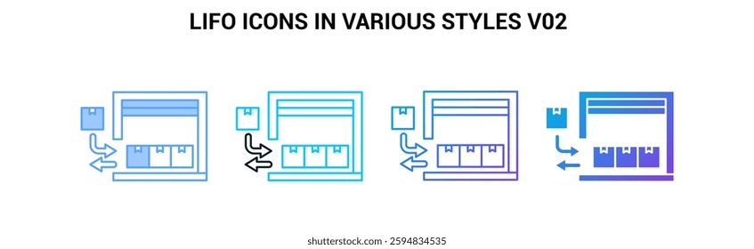 LIFO icon visualized simply Blue, Dualline, Gradient, Fill style.
