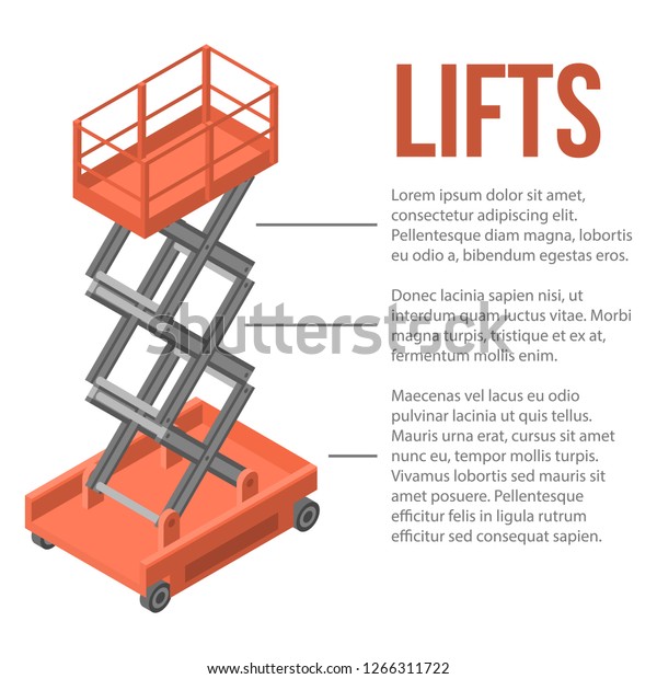 Lift cart\
stand concept background. Isometric illustration of lift cart stand\
vector concept background for web\
design