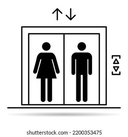 Icono del elevador de elevación, signo de diseño gráfico, construcción de la ilustración vectorial del símbolo de la puerta.