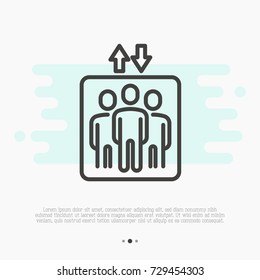 Lift or elevator thin line icon with people's silhouette. Modern vector illustration.