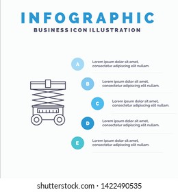 Lift, Forklift, Warehouse, Lifter,  Line icon with 5 steps presentation infographics Background