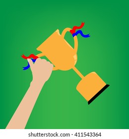 Lift the Golden Trophy, Prize for the winner. Abstract illustrator vector deign.